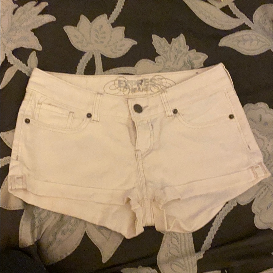 Express White Cuffed Denim Shorts